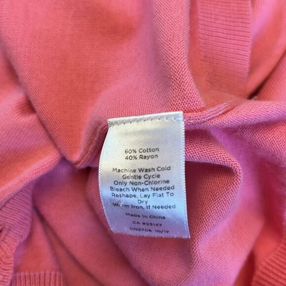Talbots pink 3/4 length sleeve scalloped hem cardigan Size MP EUC - Picture 8 of 8
